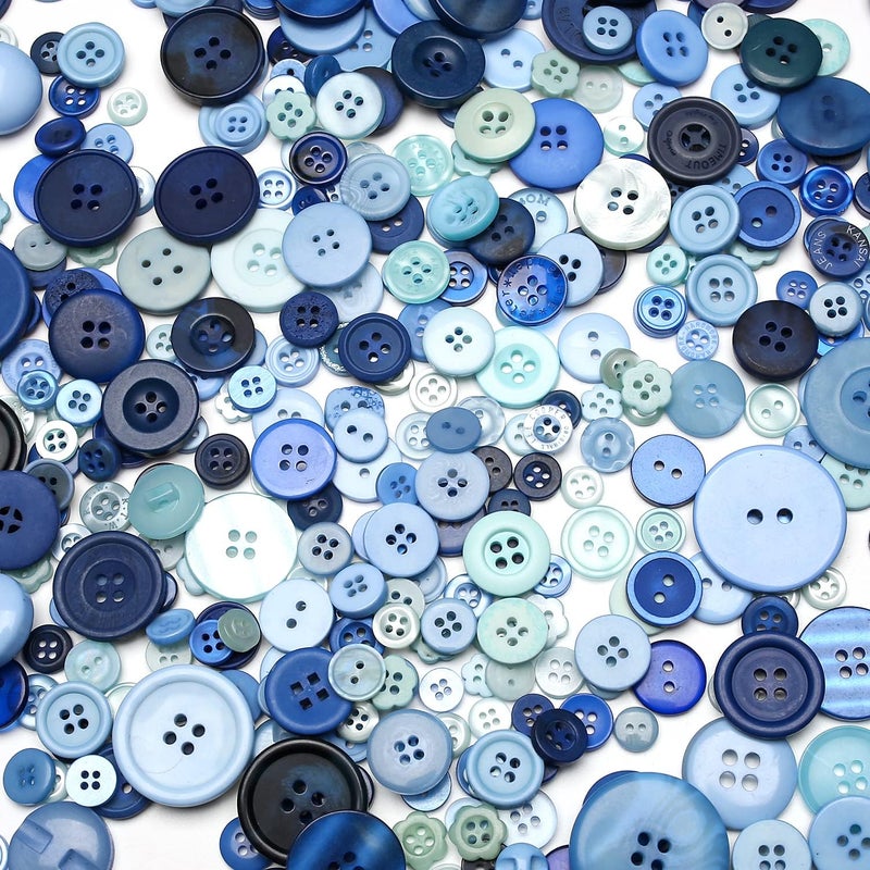 Jepeux About 330 Resin Buttons of Various Specifications, Handmade Buttons, Sewing DIY Handicraft Buttons, Hand-Painted Decorative Buttons Blue Series - Image 2
